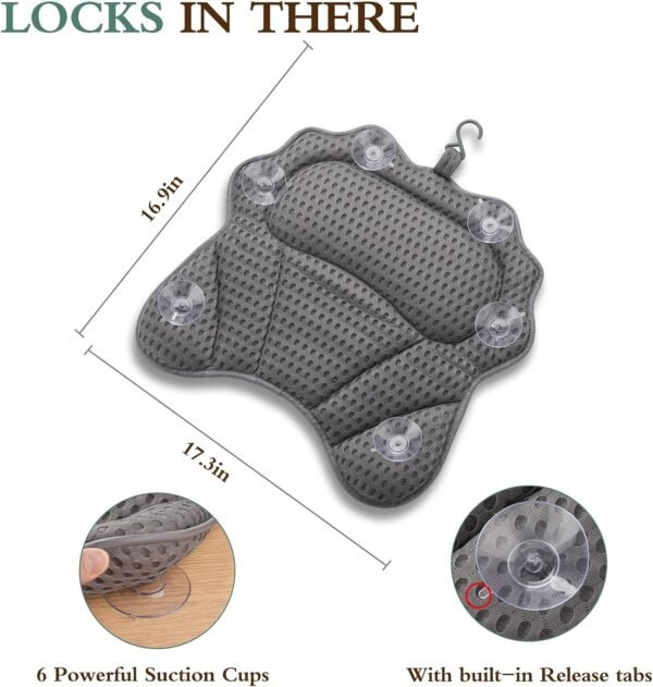 Bath Pillow RUVINCE Ergonomic Luxury Bathtub Pillow with Head,Neck, Shoulder and Back Support, 4D Bath Pillows for tub with 6 Powerful Suction Cups, Fits All Bathtub