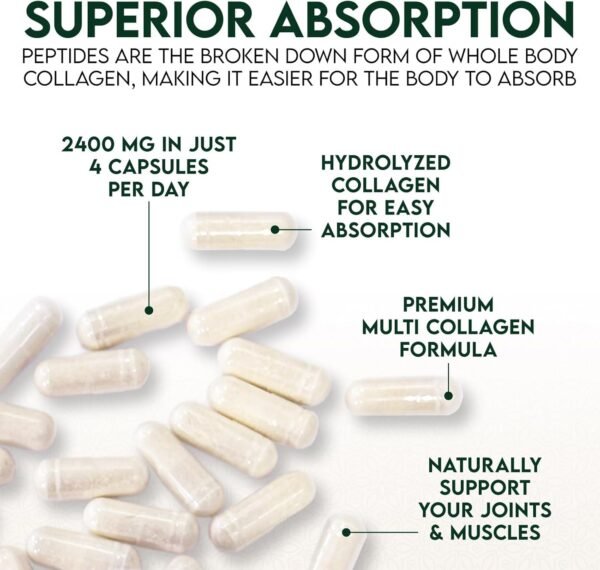 Collagen Peptides for Women & Men - Type I, II, III, V, X Multi Collagen, Hydrolyzed Collagen Supplement Supports Hair, Nail, Skin, Bone and Joint Health with Vital Nutrients & Proteins - 120 Capsules