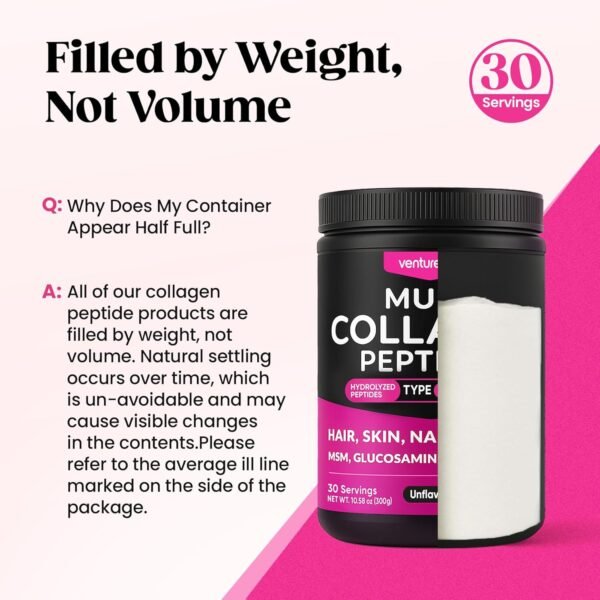 71L9z4ACYmL._AC_SL1500_.jpg Venture Pal Multi Collagen Protein Powder for Joint Support - Hydrolyzed Collagen Peptides MSM + GC, Type I II III V X & Vitamin C | Collagen Supplement for Women & Men | Hair, Skin, Nail & | Non-GMO