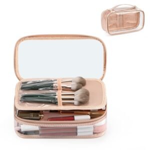 71LBcA89jKL._SL1500_.jpg OCHEAL Clear Makeup Bag, Portable Makeup Storage Organizer Cosmetic Bag, Travel Makeup Bag Cute Clear Pouch For Women and Girls Cosmetics Bags with Divider Makeup Brush Compartment-Rose Gold