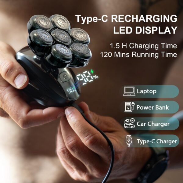Head Shavers for Bald Men: Upgraded Detachable Head Shaver - IPX7 Waterproof Electric Razor for Men - 7D LED Display Rechargeable Grooming Kit with Type-C Charge
