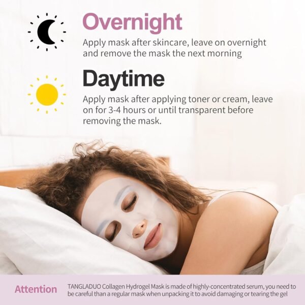 Humanized Collagen Real Deep Overnight Mask,Hydrating Firming,Anti-ageing Hydrogel Mask,for All Skin Types,Elasticity Improvement,Pore Minimizing,Minimize Wrinkles,8Pcs,Pink