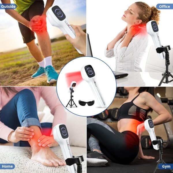 Cold Laser Therapy Device for Humans & Dogs, 4x808nm + 14x650nm Red Light Therapy for Body Pain Relief, Handheld lllt Near Infrared Light Wand with Stand for Joint, Back, Knee, Muscle Use