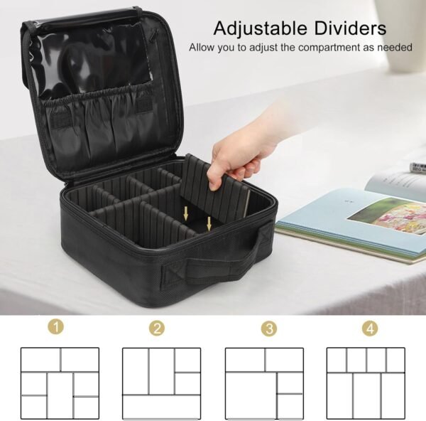 71LvLSHF7jL._AC_SL1500_.jpg Relavel Travel Makeup Train Case Makeup Cosmetic Case Organizer Portable Artist Storage Bag with Adjustable Dividers for Cosmetics Makeup Brushes Toiletry Jewelry Digital Accessories Black