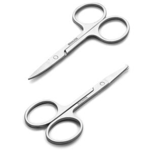 71Lw6IOZwL._SL1500_.jpg Facial Hair Small Grooming Scissors For Men Women - Eyebrow, Nose Hair, Mustache, Beard, Eyelashes, Ear Trimming Kit - Curved and Rounded Safety Tip Clippers For Hair Cutting - 2PCS Silver