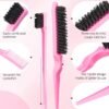 71LwFsuBsL._SL1500_.jpg Hair Styling Tool Set 8 Pieces -4 Topsy hair Tail Tools 2 Rat Tail Combs, 1 Slick Back Hair Bristle Brush and 1 Edge Control Brush, Woman Girl Pink