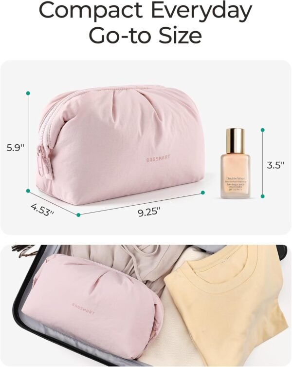 71MC0vvOLwL._AC_SL1500_.jpg BAGSMART Makeup Bag Travel Toiletry Bag, Cute Make Up Bag, Large Capacity Cosmetic Bags for Women, Wide-open Makeup Pouch Travel Essentials Toiletries Accessories Brushes (Pink)
