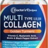 Doctor's Recipes Multi Collagen Peptides with Golden Turmeric, Vitamin C, Biotin, Hyaluronic Acid & Black Pepper, Collagen Supplements for Skin, Hair, Nail, Collagen for Women and Men, 90 Caps