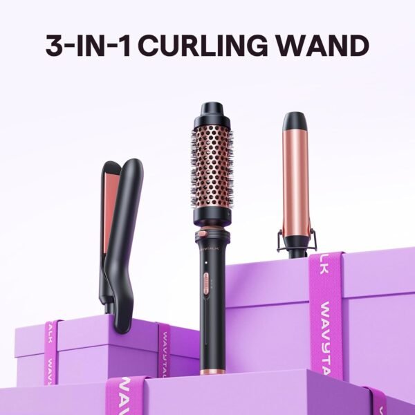 71MT316G1dL._AC_SL1500_.jpg Wavytalk 3 in 1 Curling Wand Set, Multi Curl, Curling Iron Set with Heated Round Brush, Flat Iron Hair Straightener, 1 1/4 inch Curling Iron, Dual Voltage Hair Curler