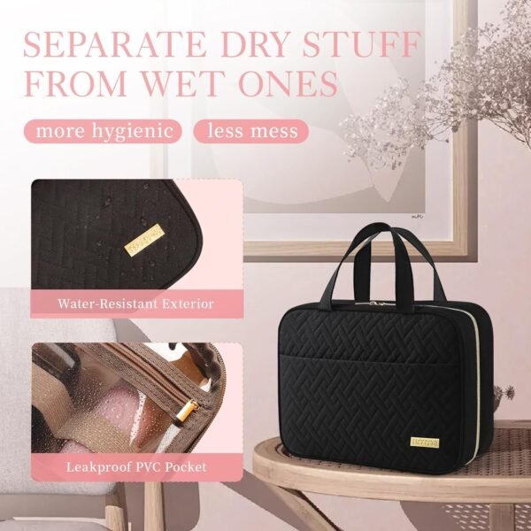 71Me1YCvv7L._SL1500_.jpg HOTOR Travel Toiletry Bag w/Hanging Hook - Spacious Toiletry Bag Essentials for Women & Men, Makeup Bag/Big Comparment, Waterproof for Travel Accessories, Medium, Black