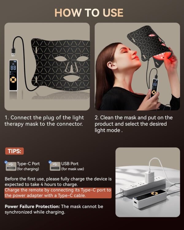 FOLOKE LED Light Therapy Mask Skin Care Mask, LED Red Light Therapy 630nm & 830nm Wavelength for Home Use, Body Beauty Machine for Care at Home (luxurious black)