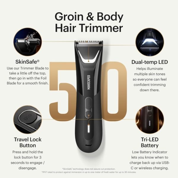 71MpsjEz9EL._AC_SL1500_.jpg MANSCAPED® The Lawn Mower® 5.0 Ultra Groin & Body Hair Trimmer – Dual-Head SkinSafe® Trimmer & Foil Blades, Waterproof Wet/Dry Groomer, USB-C Rechargeable with Travel Case, Men’s Ball Shaver, Black