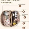 71Nc8rHUpL._AC_SL1500_.jpg Telena Makeup Bag Large Capacity Travel Cosmetic Bag Portable PU Leather Water Resistant Makeup Organizer Bags for Women with Handle and Divider Open Flat Beige with Brown