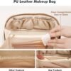 71NFdsB9e9L._AC_SL1500_.jpg Prite Makeup Bag for Women Travel Waterproof Vegan Leather Cosmetic Bag Open Flat Toiletry Bag With Clear Divider and Handle (Beige)