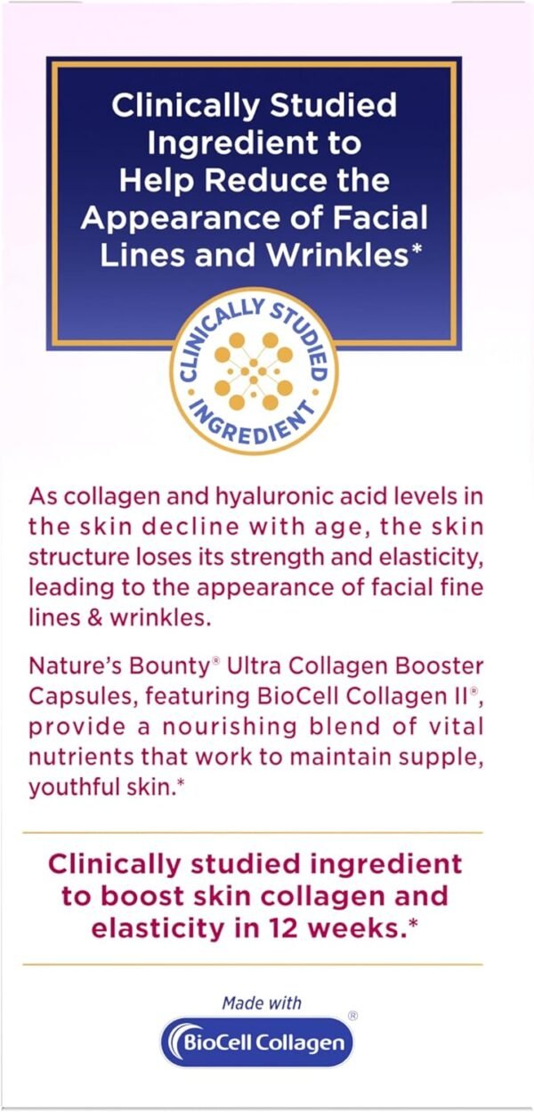 Nature's Bounty Optimal Solutions Ultra Collagen Booster for Healthy-Aging, Collagen Supplement, Resveratrol, Hyaluronic Acid – Collagen Capsules for Women, 48 Capsules