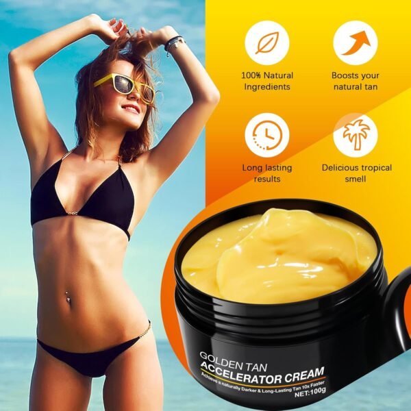 Tan Accelerator Cream 3.5oz | Natural Tanning Lotion for Face & Body | Indoor & Outdoor Use, Fast-Absorbing, Hydrating Formula | Vegan & Cruelty-Free