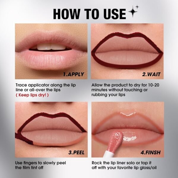 LANGMANNI 3 Colors Long-Lasting Peel Off Lip Liner Set, Waterproof & Smudge-Proof Matte Lip Liners Gift Makeup For Girls (#1+2+3)