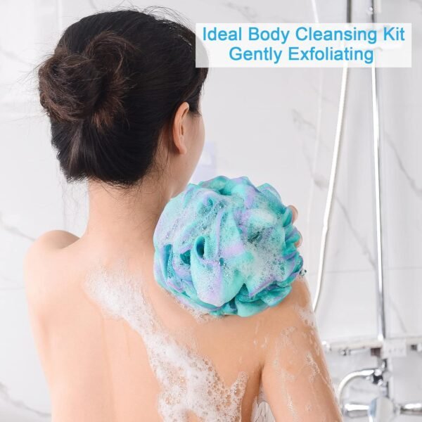 71NhsWwu9nL._AC_SL1500_.jpg AmazerBath Loofah Sponge 75g/Piece, Exfoliating Bath Sponge Body Scrubber - Loofa Set of 4 Flower Color (Large, Green-Purple)