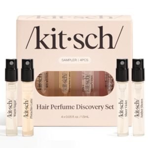 71NkkMPAriL._SL1500_.jpg Kitsch Hair Perfume For Women (Discovery Set) - Pistachio Latte, Warm Sugar, Sheer Violet & Amber Waves - Patented Odor-Eliminating Technology, Body Mist - Freshen Hair, Body & Pillows - 4x1.5mL