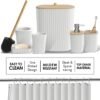 Clara Clark Bathroom Accessories Set - 22PC Bathroom Set, Bathroom Sets with Shower Curtain and Rugs, White Shower Curtain Set with Bathroom Trash Can