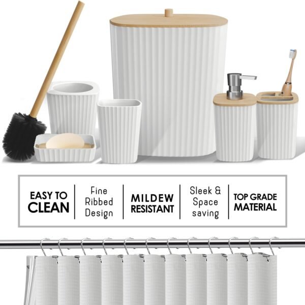 Clara Clark Bathroom Accessories Set - 22PC Bathroom Set, Bathroom Sets with Shower Curtain and Rugs, White Shower Curtain Set with Bathroom Trash Can