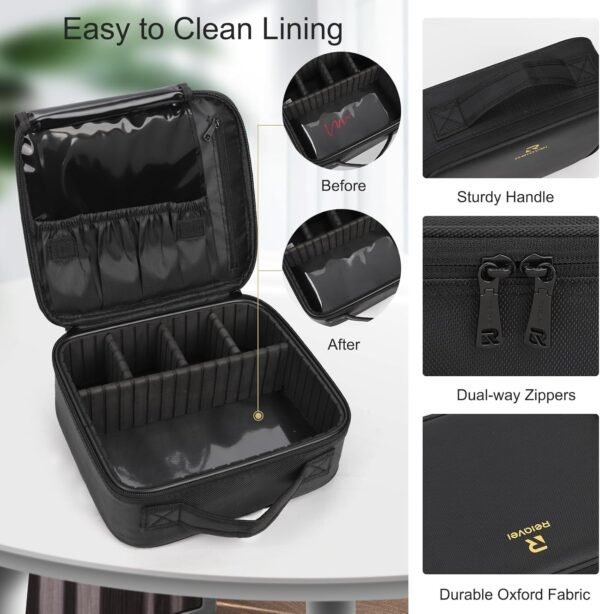 71O9TwSZ5RL._AC_SL1500_.jpg Relavel Travel Makeup Train Case Makeup Cosmetic Case Organizer Portable Artist Storage Bag with Adjustable Dividers for Cosmetics Makeup Brushes Toiletry Jewelry Digital Accessories Black
