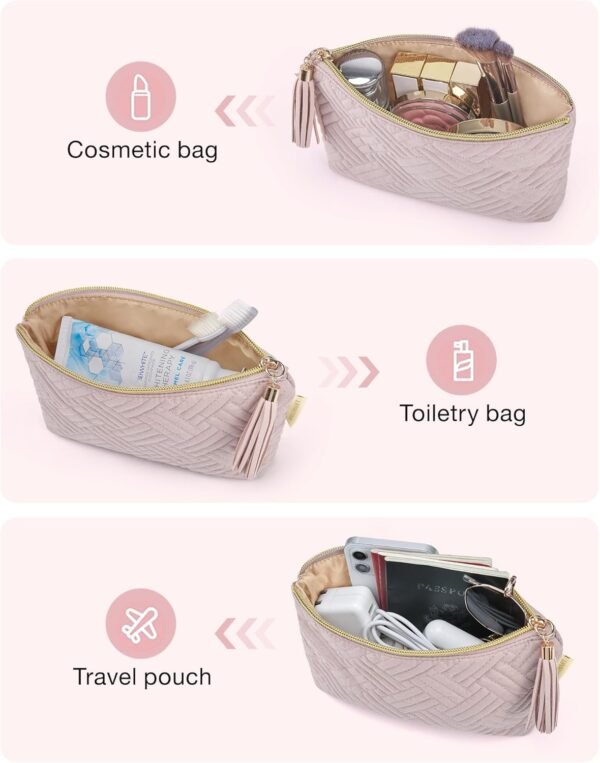71OEe1pmH5L._AC_SL1500_.jpg BAGSMART Small Cosmetic Bag, Elegant Roomy Makeup Bags,lipstick pouch,Zipper Pouch,Great Gifts for Women,Travel Waterproof Toiletry Bag Accessories Organizer Gifts (Pink-1 pcs)