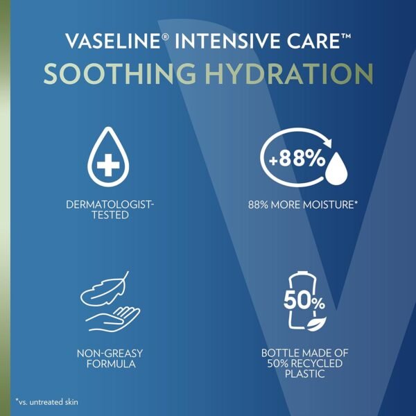 71OPu-T0krL._SL1500_.jpg Vaseline Intensive Care Body Lotion for Dry Skin Soothing Hydration Lotion Made with Ultra-Hydrating Lipids + 1% Aloe Vera Extract to Refresh Dehydrated Skin 20.3 oz, Pack of 3 (packaging May Vary)