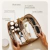 EACHY Travel Makeup Bag,Large Capacity Cosmetic Bags for Women,Waterproof Portable Pouch Open Flat Toiletry Bag Make up Organizer with Divider and Handle