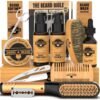 Beard Straightener Grooming Kit for Men, Beard Growth Kit, Wash, Brush & Comb, Unscented Growth Oil, All Natural Chanel Balm, Conditioner, Razor & Scissors, Great Gift Idea for Men's (Bamboo)