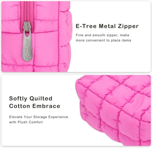 E-Tree Cute Makeup Bag,Quilted Cosmetic Bag,Make up Pouch for Purse,Toiletry Zipper Pouch,Checkered Bag,Travel Case,Storage Pouches for Organization (Hot Pink)