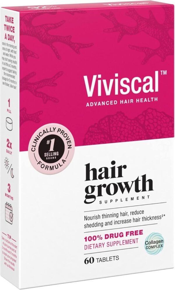 Viviscal Hair Growth Supplements For Women For Thicker, Fuller Hair, Nourishes Thinning & Loss, With Proprietary Collagen Complex, 60 Tablets, 1 Month Supply