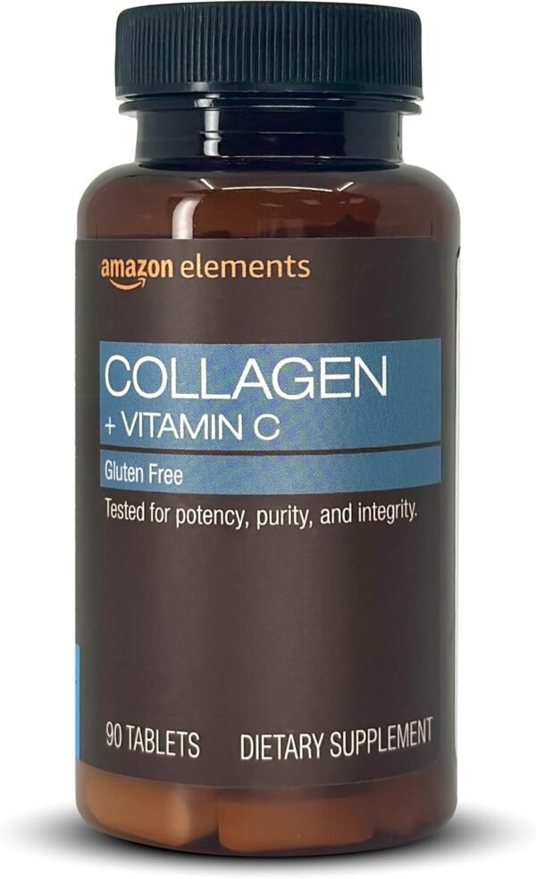 Amazon Elements Collagen Peptides + Vitamin C, 2500 mg Collagen Peptides per Serving, 90 Tablets, 1 Month Supply