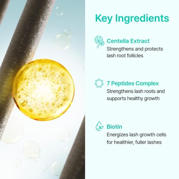 Korean Eyelash Growth Serum | Hyaluronic Acid, Biotin, Centella, Peptides | Nourishes & Strengthens Lashes | Vegan Prostaglandin Free & Non Irritating | 0.3 fl oz