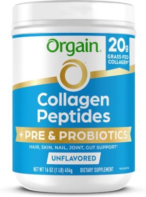 71PYkcUz8sL._AC_SL1500_.jpg Orgain Hydrolyzed Collagen Peptides + Prebiotic & Probiotics Powder for Women & Men, 20g Grass Fed Collagen, 1 Billion CFU - Supports Digestive, Hair, Skin & Joint Health, Non-GMO, Type I & III, 1lb