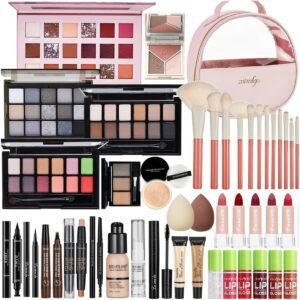 All In One Makeup Kit, Travel Makeup Kit, Makeup Gift Set, Makeup Kit for Women Full Kit, Makeup Bundle Includes Foundation Eyeshadow Palette Lipstick Eyeliner Mascara Contour Stick Cosmetic Brush Set