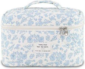 71Plyw6dSgL._AC_SL1500_.jpg Floral Quilted Cosmetic Bag, Large Travel Aesthetic Makeup Bag, Cute Coquette Toiletry Bag for Women Girls