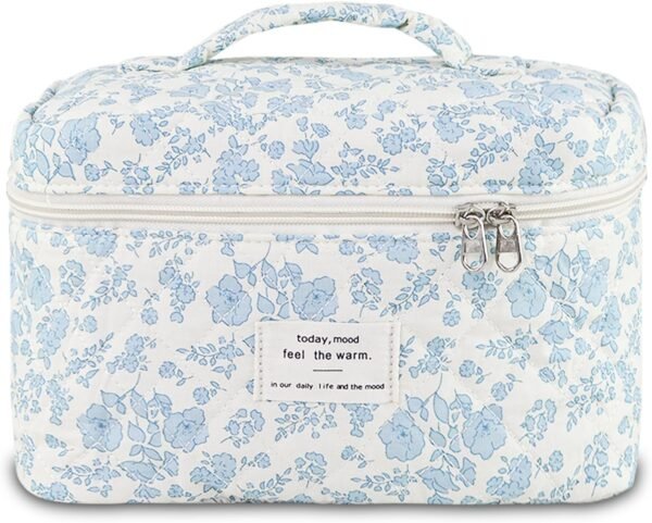 Floral Quilted Cosmetic Bag, Large Travel Aesthetic Makeup Bag, Cute Coquette Toiletry Bag for Women Girls