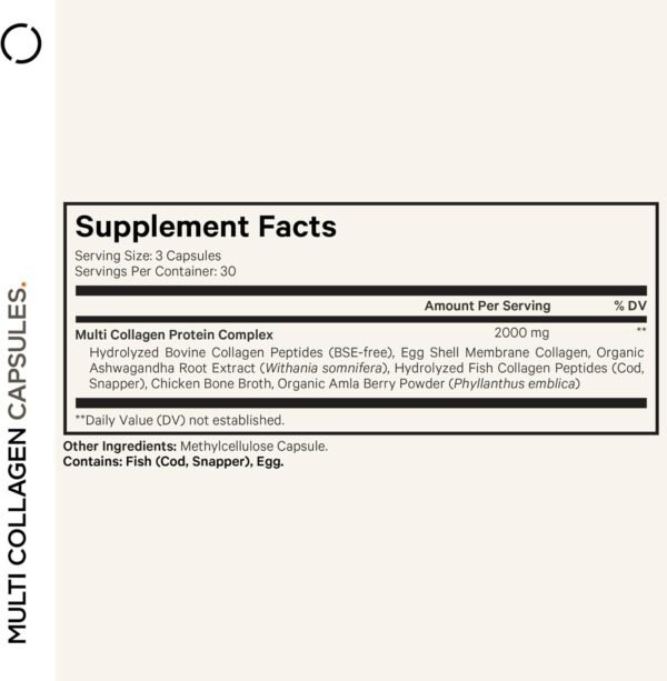 Codeage Multi Collagen Peptides Protein Capsules, 5 Collagen Types, Grass-Fed & Hydrolyzed Bovine Collagen Pills Supplement, Ashwagandha, Amla Berry Vitamins, Collagen Peptides - 90 Capsules