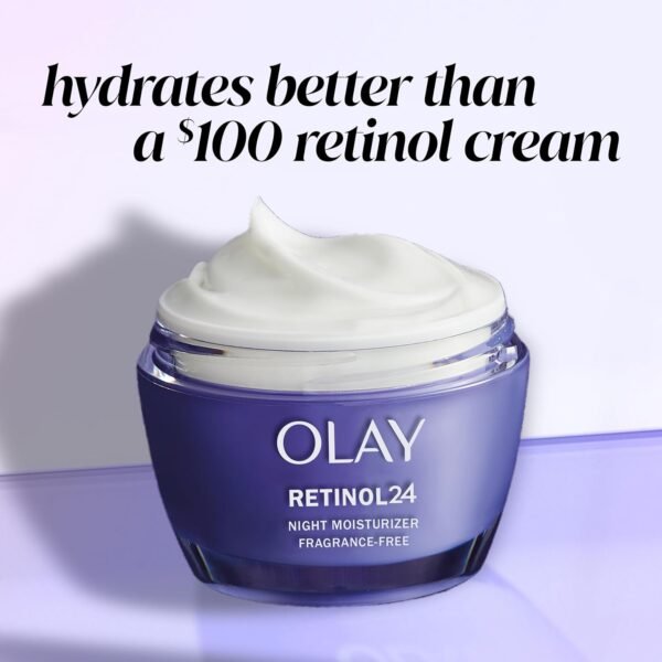71QYDzfvI7L._SL1500_.jpg Olay Retinol 24 Face Moisturizer, Anti-Aging Night Cream for Women, Fragrance-Free, Non Greasy - Anti-Wrinkle, Smooth Fine Lines, Tightening, Hydrating Skin Care - Peptides, Glycerin, 1.7 Oz