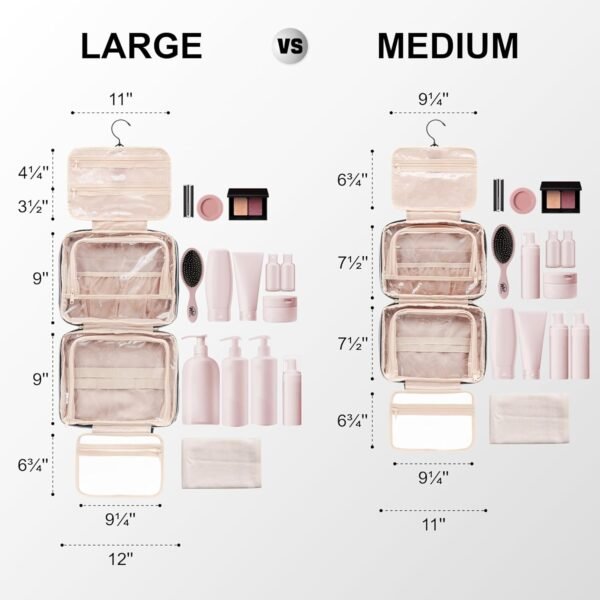 71Qk01OCJiL._AC_SL1500_.jpg Everfun Hanging Travel Toiletry Bag for Women Traveling With Leakproof Compartment Makeup Cosmetic Organizer Dopp Kit Travel Accessories Essentials Must Have