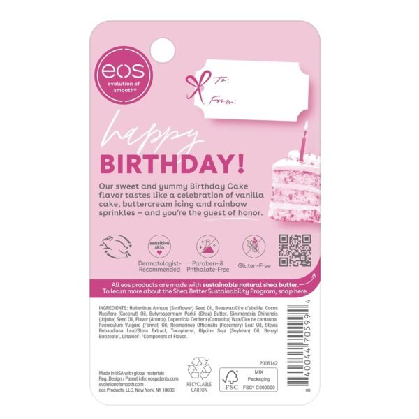 71QzPxLOyEL._SL1500_.jpg eos Natural Shea Lip Balm- Birthday Cake, All-Day Moisture Lip Care Products, 0.14 oz