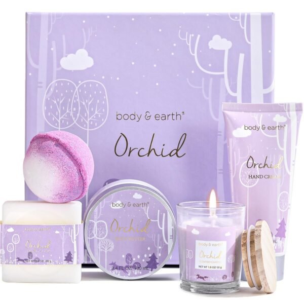 Spa Gifts for Women, Body & Earth 5 Pcs Gifts for Women Orchid Gift Sets, Bath and Body Womens Bath Gifts, Mothers Day Gift for Mom