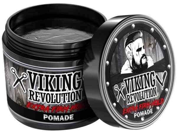 Viking Revolution Extreme Hold Pomade for Men – Style & Finish Your Hair - Extra Firm,Strong Hold & High Shine for Men’s Styling Support - Water Based Male Grooming Product is Easy to Wash Out, 4oz