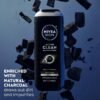 Nivea Men Active Clean Body Wash with Natural Charcoal for Normal to Oily Skin, 3-in-1 Charcoal Body Wash, Face and Hair, Draws Out Dirt and Impurities, 16.9 Fl Oz Bottle, Pack of 3