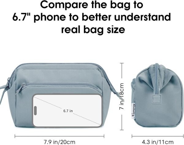 Narwey Wide-open Makeup Bag Women Make up Bag Travel Cosmetic Bag Organizer Toiletry Bag for Cosmetics Toiletries Accessories (Greyish Blue)