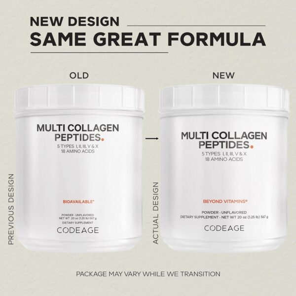 Codeage Multi Collagen Protein Powder Peptides, Hydrolyzed Collagen for Women & Men, Collagen Supplements, Grass Fed Bone Broth, 2-Month Supply, Unflavored, Type 1, 2, 3, 5 & 10, Non-GMO - 20 OZ