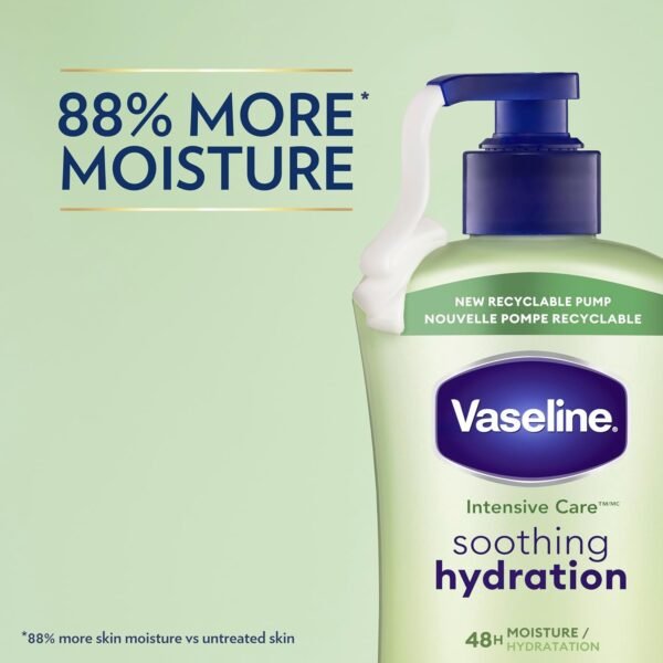71RfYo5R7pL._SL1500_.jpg Vaseline Intensive Care Body Lotion for Dry Skin Soothing Hydration Lotion Made with Ultra-Hydrating Lipids + 1% Aloe Vera Extract to Refresh Dehydrated Skin 20.3 oz, Pack of 3 (packaging May Vary)