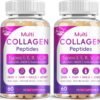 Multi Collagen Peptides Softgel - Type I, II, III, V, X - Hydrolyzed Collagen Peptides with Biotin, Vitamin C, Hyaluronic Acid, Supports Skin Hair Nail, Grass-Fed, Non-GMO, 60 Softgel, 2 Pack