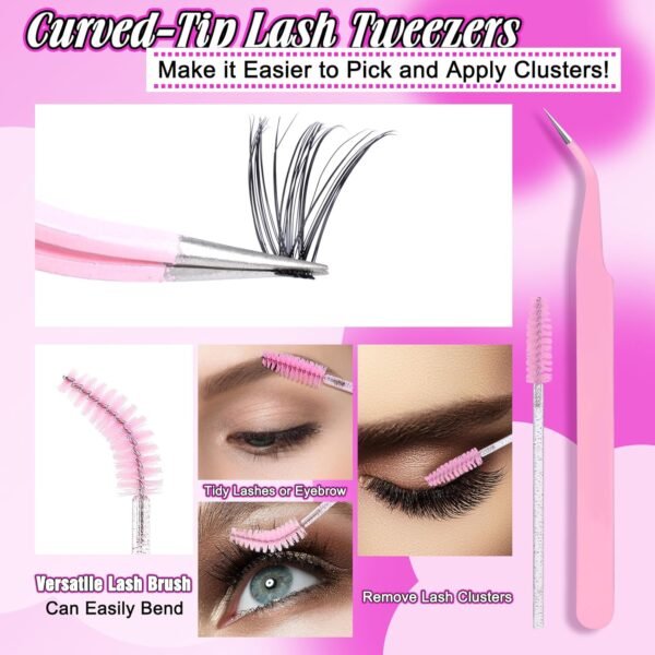 Eyelash Extension Kit 320pcs Lash Clusters D Curly 9-16mm Mix 40D Individual Lashes with Lash Bond and Seal and Remover Lash Applicator for Lash Extension Beginners